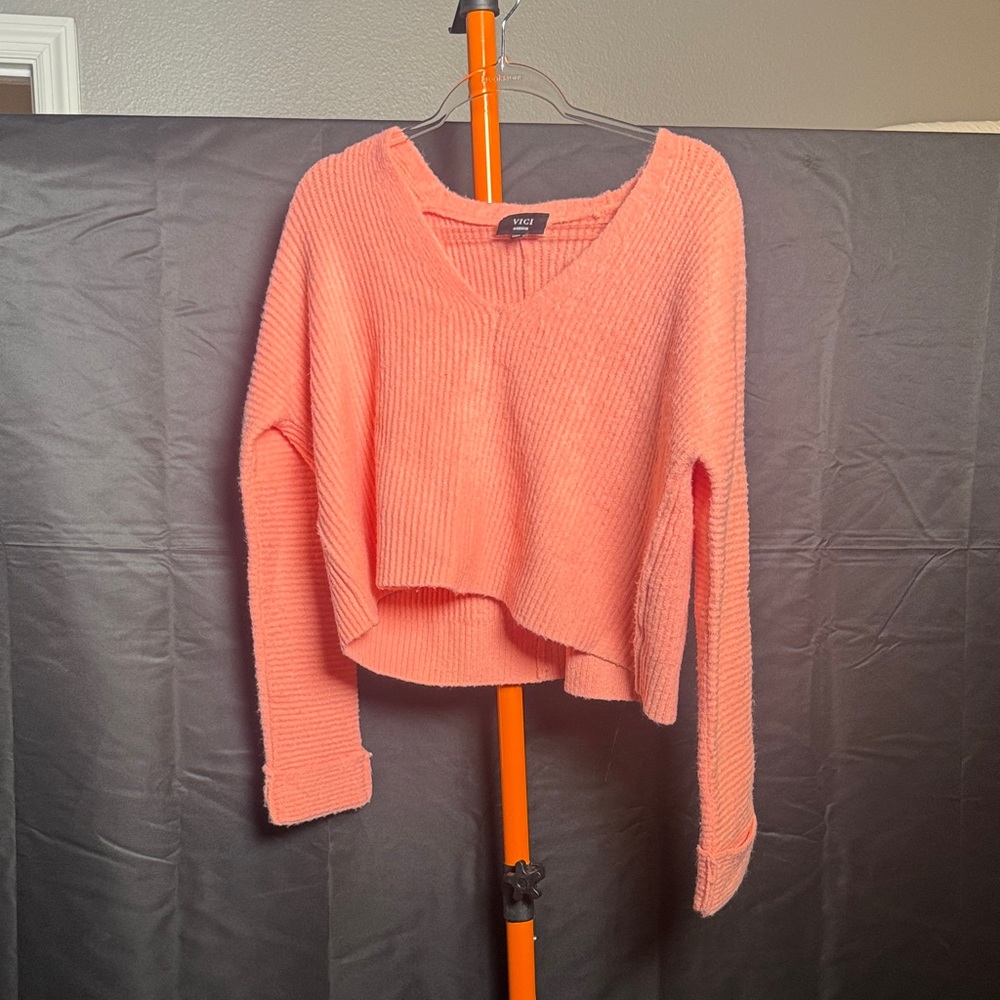 Vici Vibrant Coral V-Neck Sweater